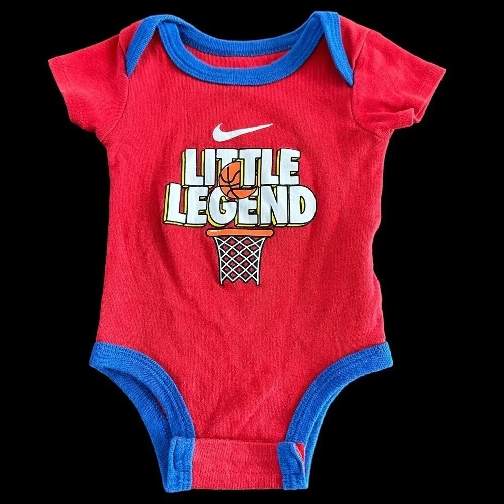 Vintage 90s Nike Baby 0-6 months Red One Piece Bodysuit Little Legend Basketball